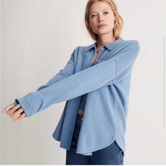 Madewell × DONNI Re(sourced) Cashmere Merino Shirt Jacket Blue Shaket Size XXL - Picture 4 of 13
